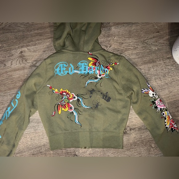 Ed Hardy Cropped Long Sleeve Jacket XS Women’s butterflies & Skulls - Picture 10 of 10